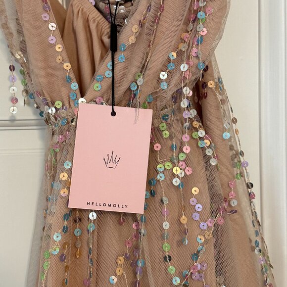 Mini party dress, beige/pink with coloful with sequin - Picture 4 of 6